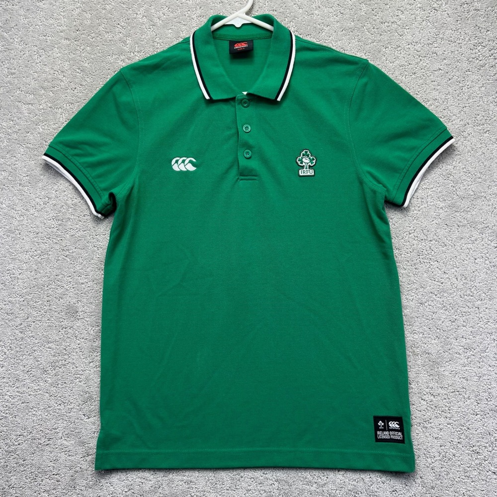 Canterbury Polo Shirt Mens S Green Short Sleeve Rugby Ireland IRFU Sportswear